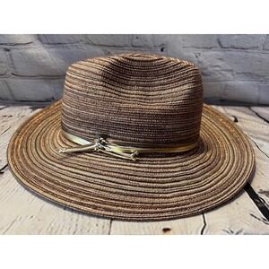 C.C‎ Exclusives Wide Brim Sun Scula Hat Straw Women's Woven Metallic Gold Brown